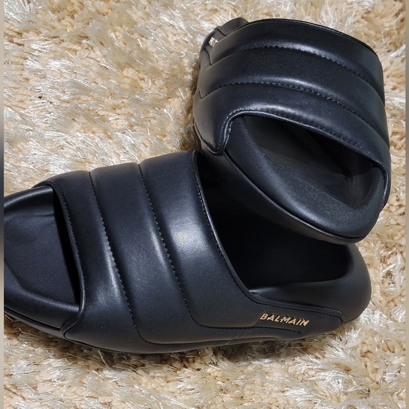 Balmain Quilted Leather Slides - Picture 2 of 9